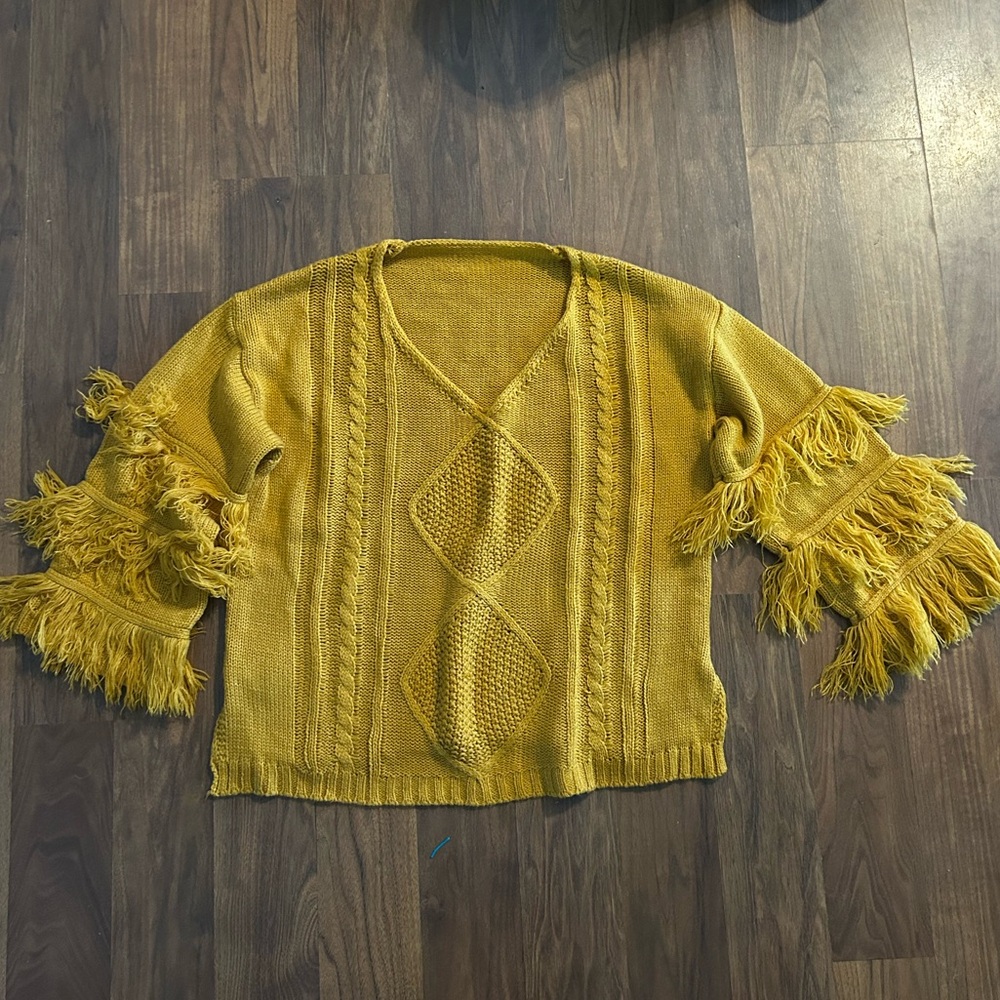 Fringed Mustard Yellow Sweater